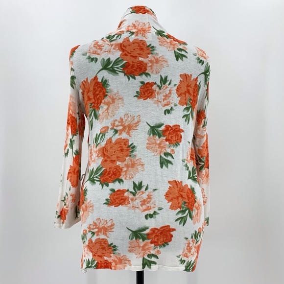 H&M Orange Floral 3/4 Sleeve Open Front Lightweight Knit Cardigan, Large - Picture 6 of 16